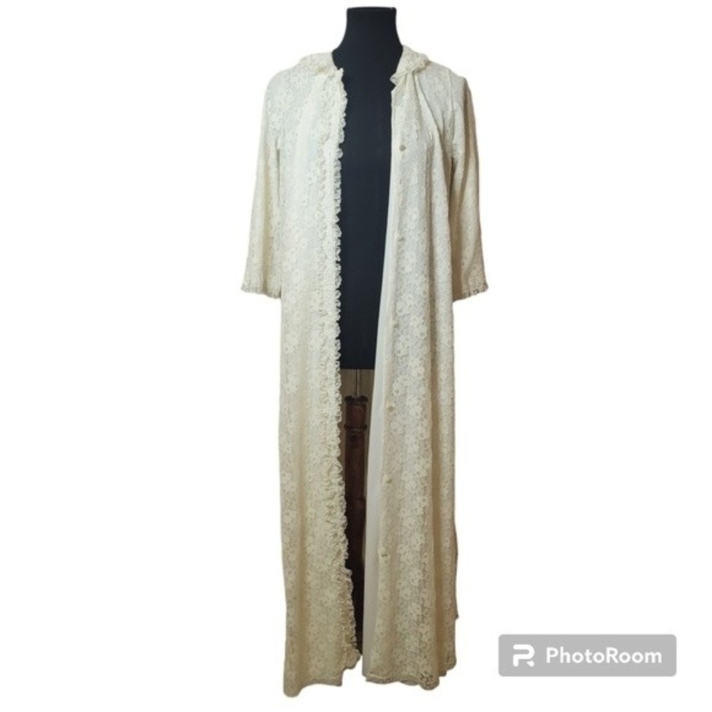 Vintage Cream Lace maxi button up long jacket dress